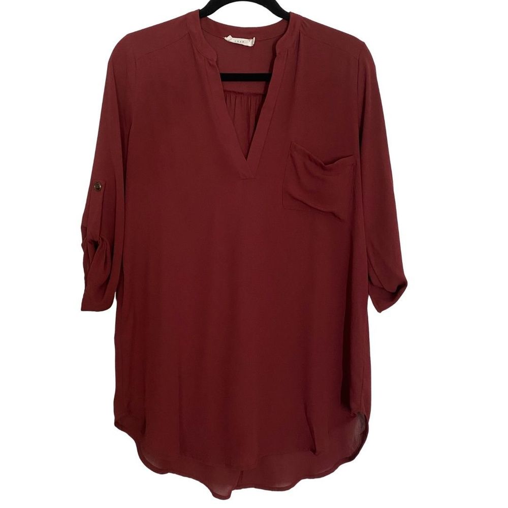 Lush Blouse V-Neck 3/4 Sleeves Maroon Size S